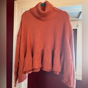 Free people cropped ruffle sweater - size small - pink - never worn